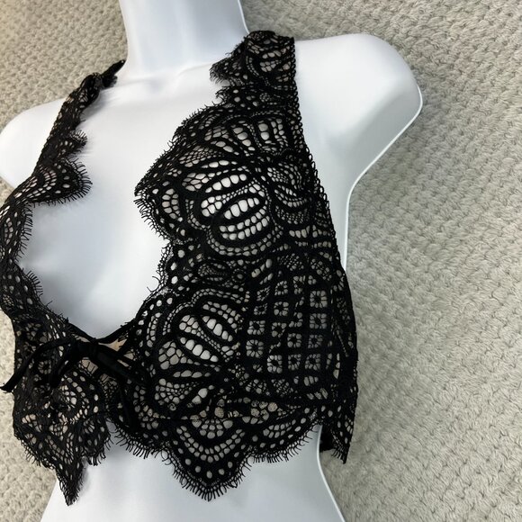 Victoria Secret Plunge Halter Bralette Sheer Lace Scalloped Edges Racerback Lg - Picture 8 of 9